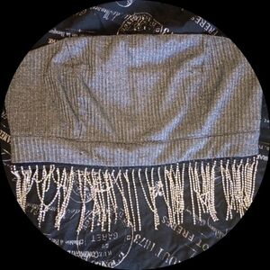 SHEIN Gray Beaded Fringe Scarf